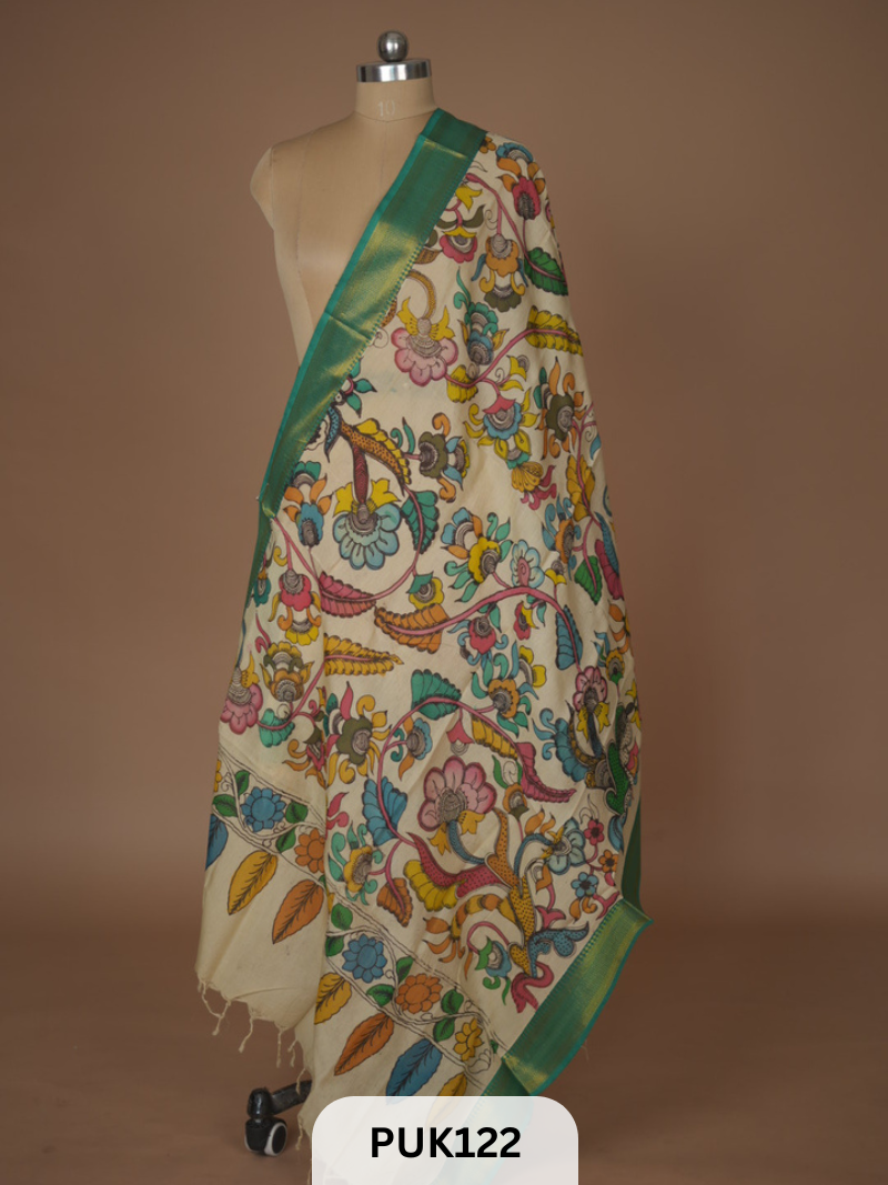 PURE PENKALAMKARI DUPPATTA - CHENNURI SILK