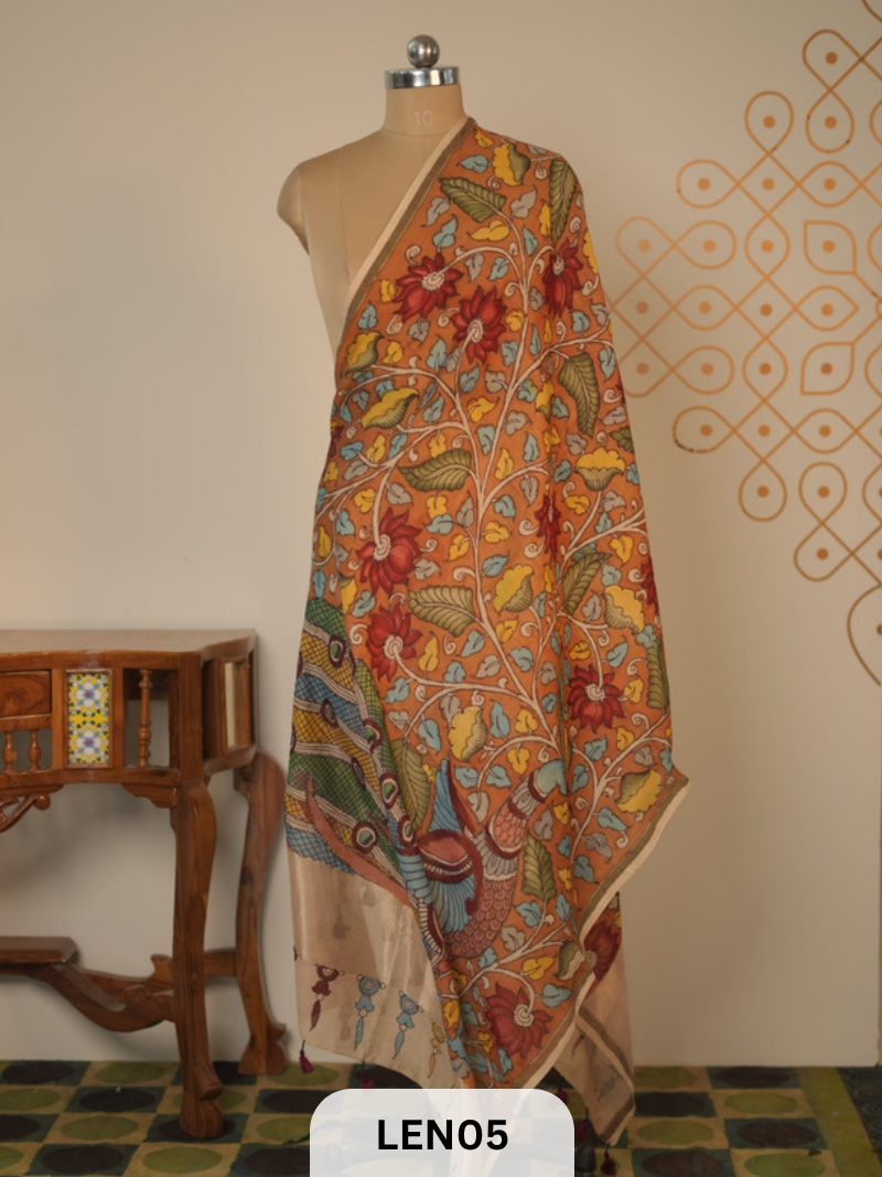 PURE CHANDERI WITH PENKALAMKARI DUPPATA