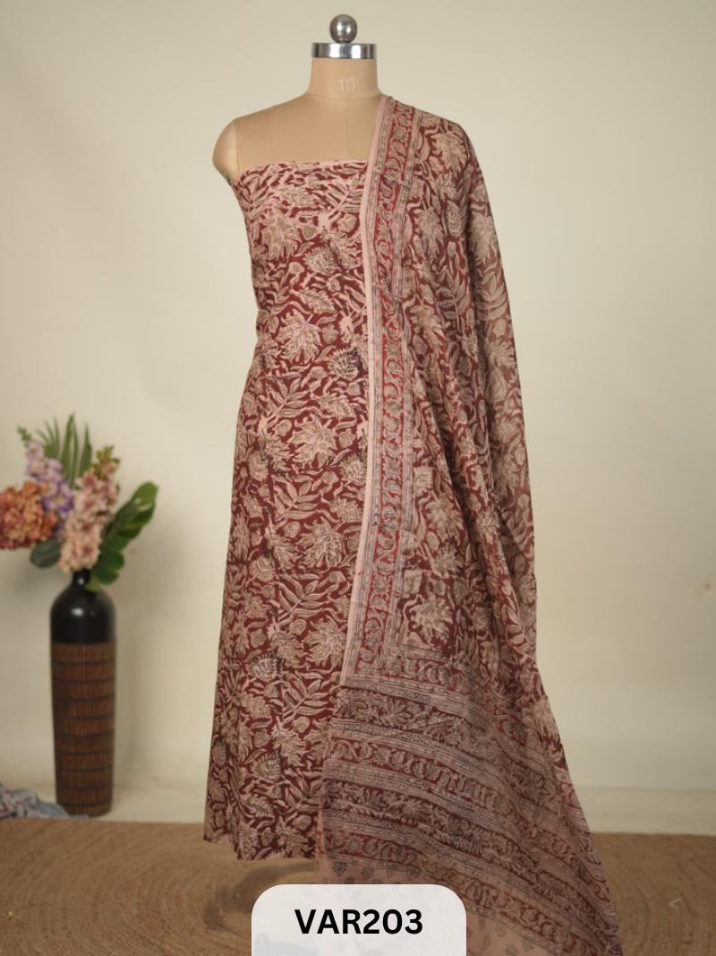 PURE HANDBLOCK KALAMKARI COTTON-2 PCS-TOP & DUPPATA