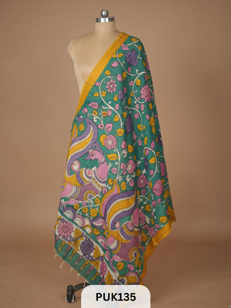 PURE PENKALAMKARI DUPPATTA - CHENNURI SILK