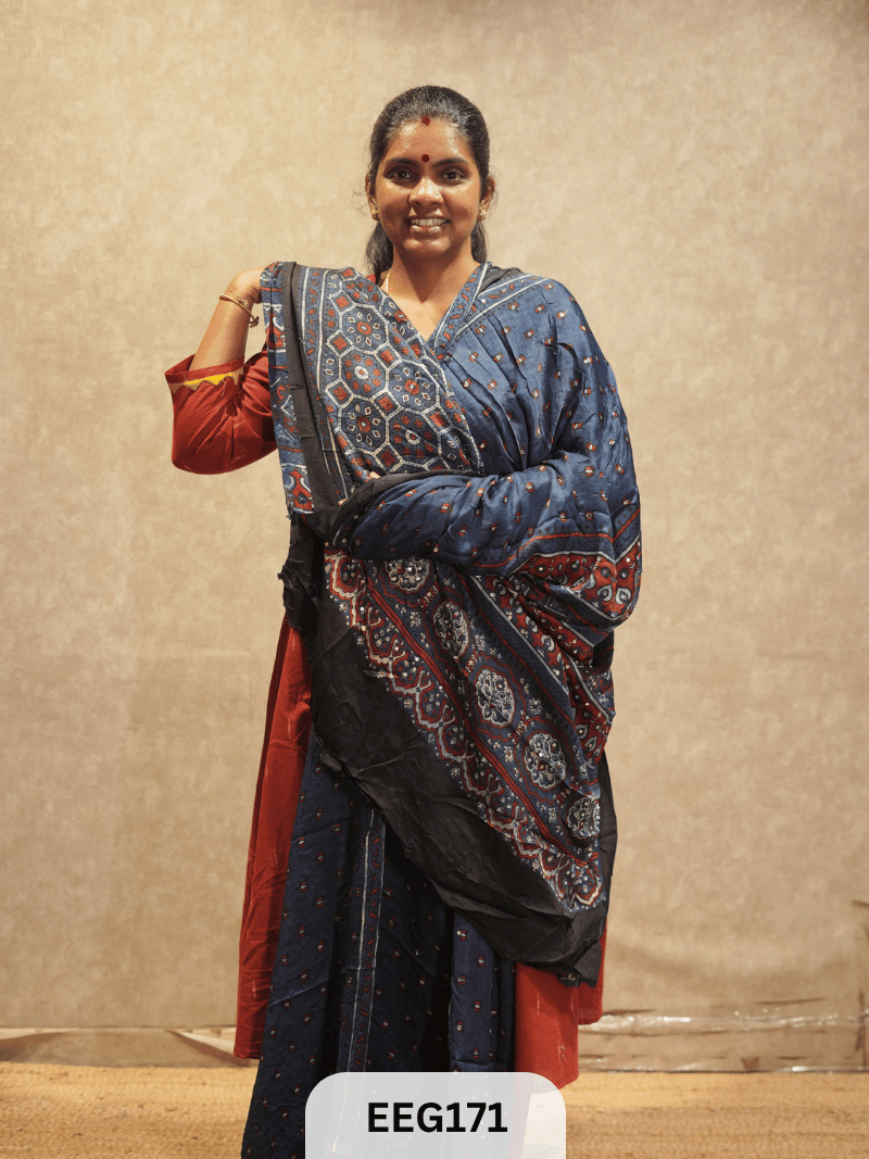 AJRAKH MODAL SAREE WITH MIRROR