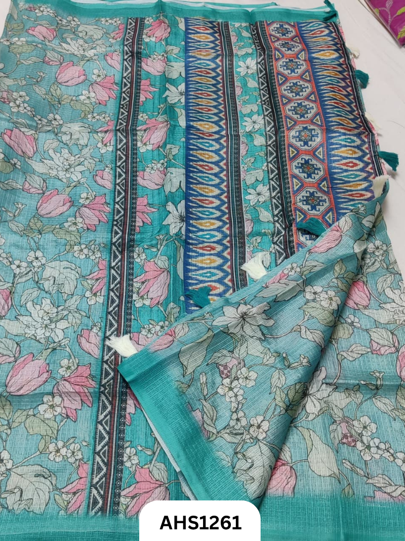Soft Silk Kota Digital Print Saree With Blouse