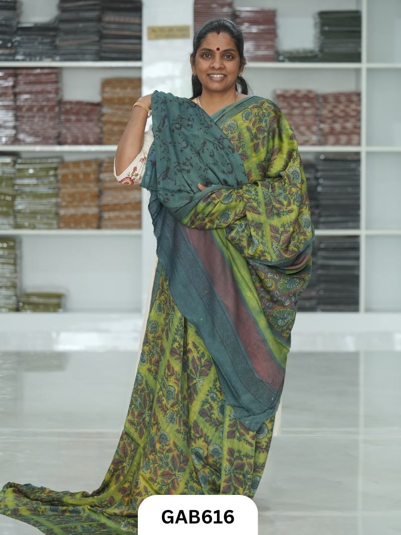 Nashpal & Pomegranate Peel Printed Modal Silk Sarees with blouse