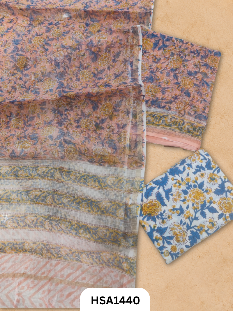 Hand block printed kota doriya suit top &duppta 2.5 meter
