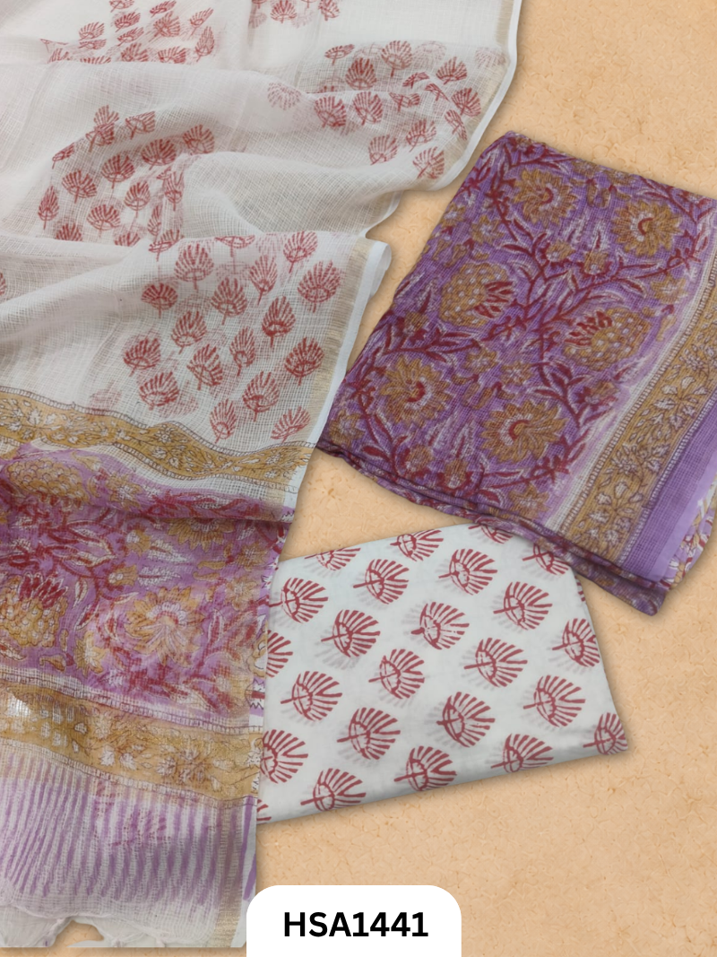 Hand block printed kota doriya suit top &duppta 2.5 meter