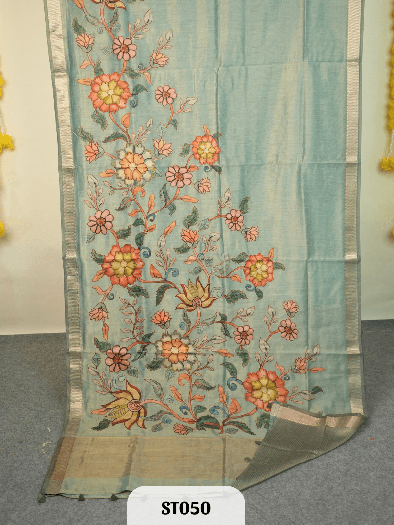 Kalamkari Appliqué work Saree - Premium Semi Tussar