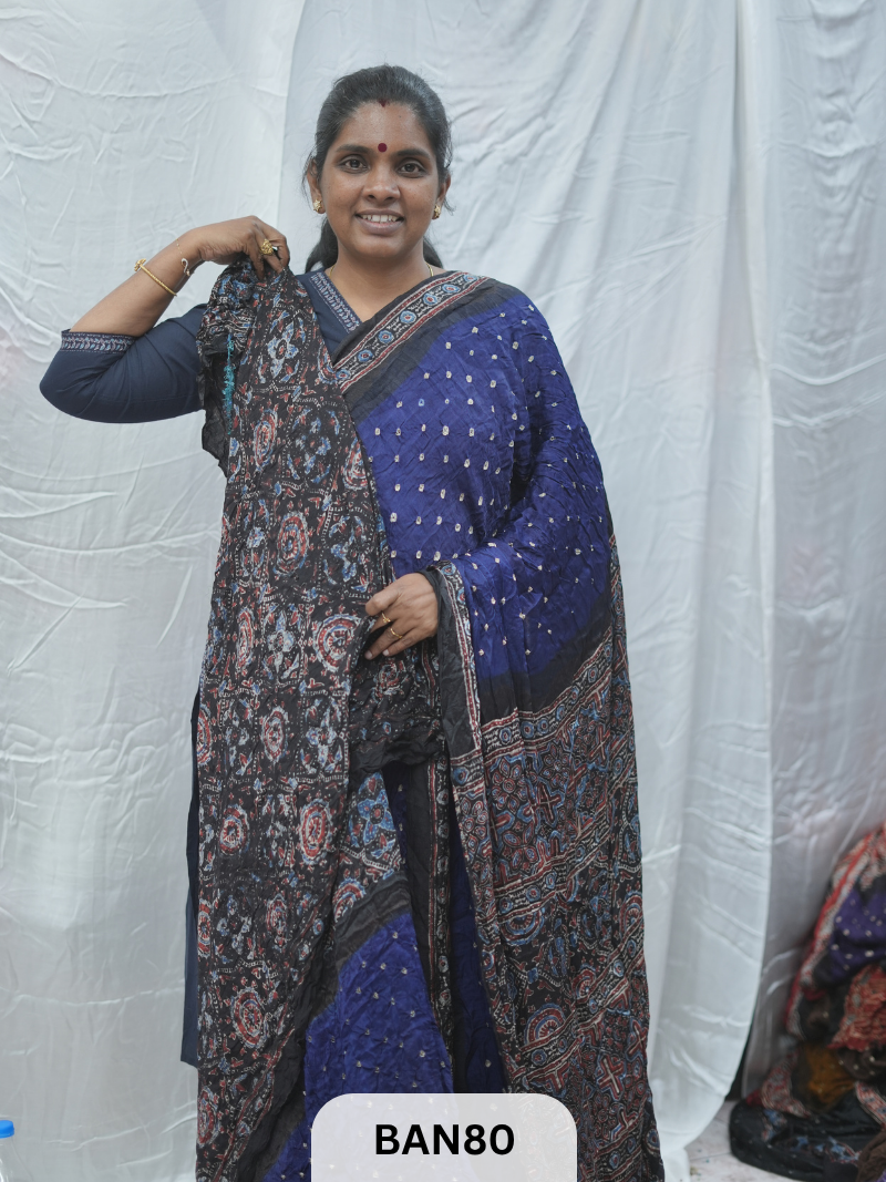 BANDHANI WITH AJRAKH SEMI GAJI SAREE