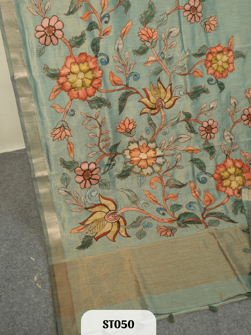 Kalamkari Appliqué work Saree - Premium Semi Tussar