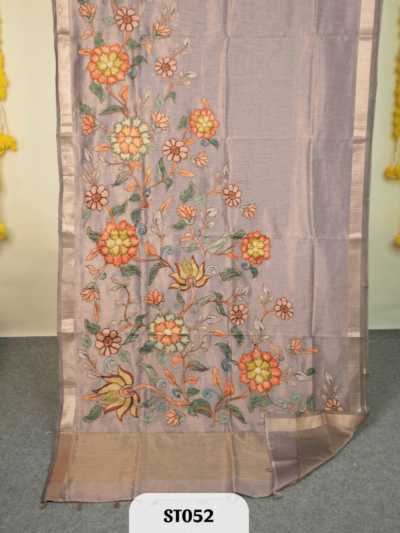 Kalamkari Appliqué work Saree - Premium Semi Tussar