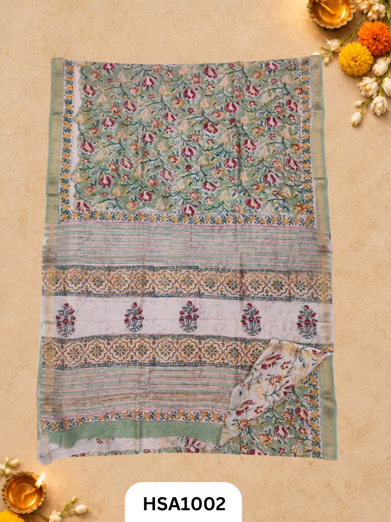 Pure Maheswari Silk Cotton - Handblock Print Saree With Blouse