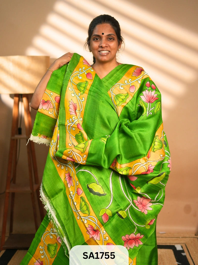 MURSHIDABAD SILK SAREE HAND PAINTED