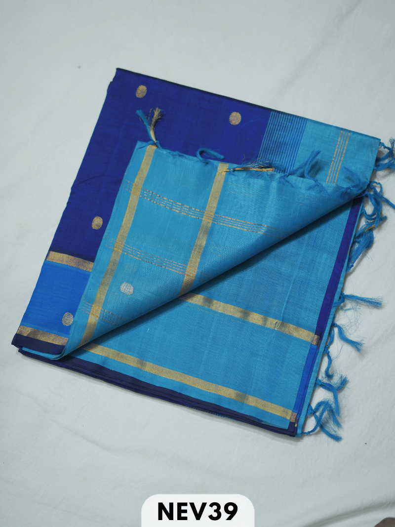 PURE HANDLOOM SILK COTTON SAREE WITH COIN BUTTA AND DOUBLE BORDER