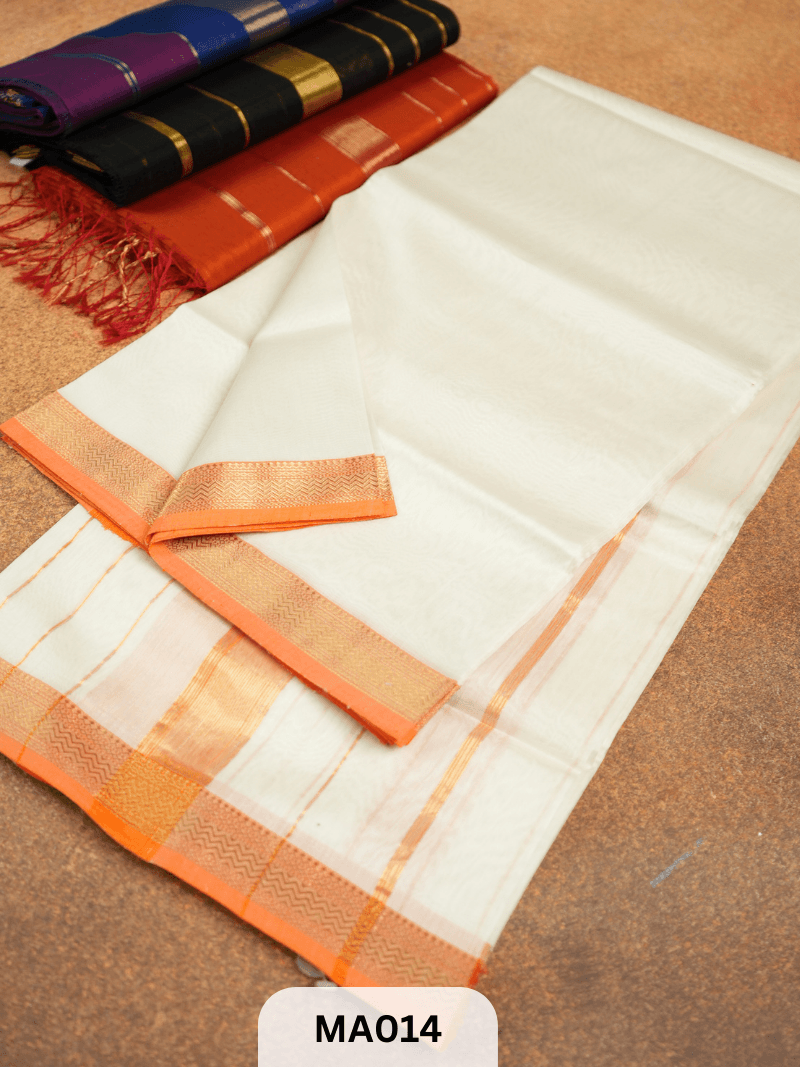Pure Maheswari Silk Saree Cream Rust