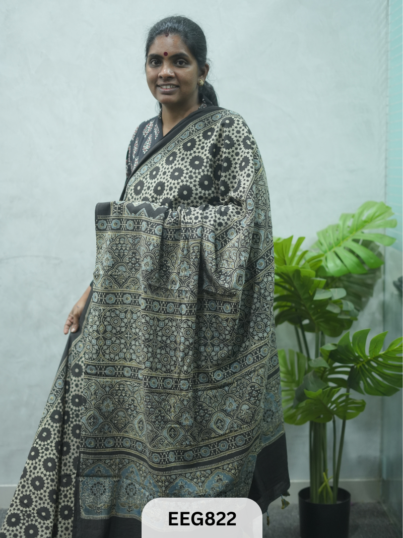 MUL COTTON AJRAKH HANDBLOCK PRINT SAREE