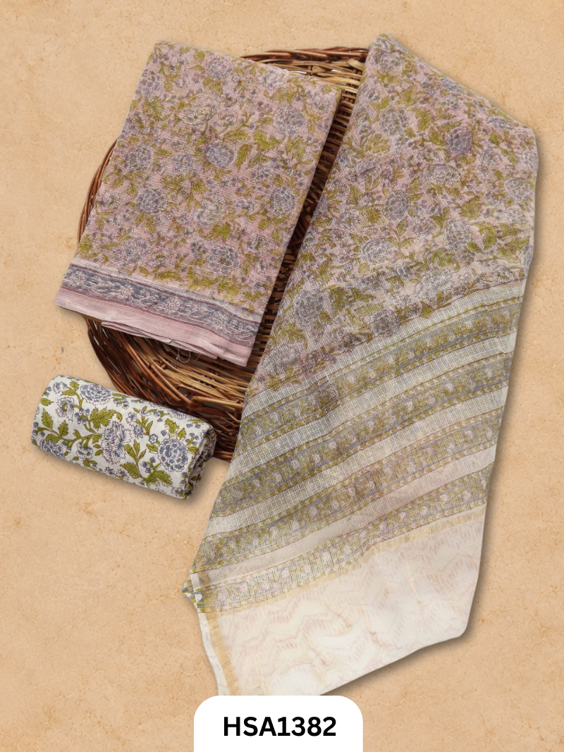 Hand block printed kota doriya suit top &duppta 2.5 meter