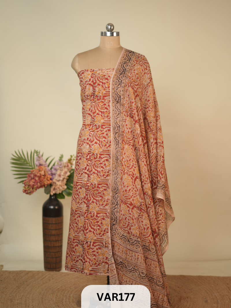 PURE HANDBLOCK KALAMKARI COTTON-2 PCS-TOP & DUPPATA