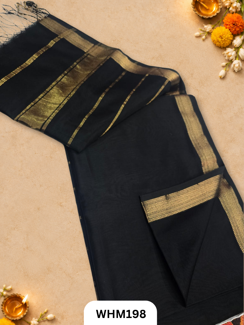 Pure Maheshwari Handloom Zari Border Plain Saree