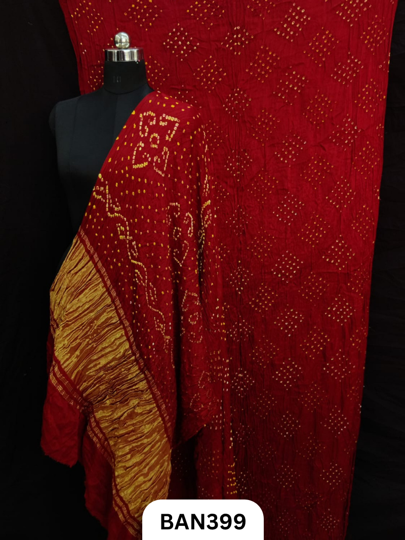 Semi Gaji Silk Tissue Pallu 25 Bani Bandhej Saree