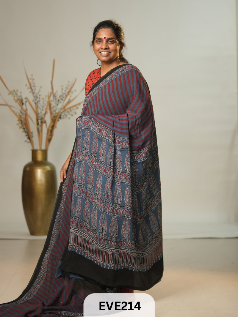 Chinon Chiffon Ajrakh Print Saree