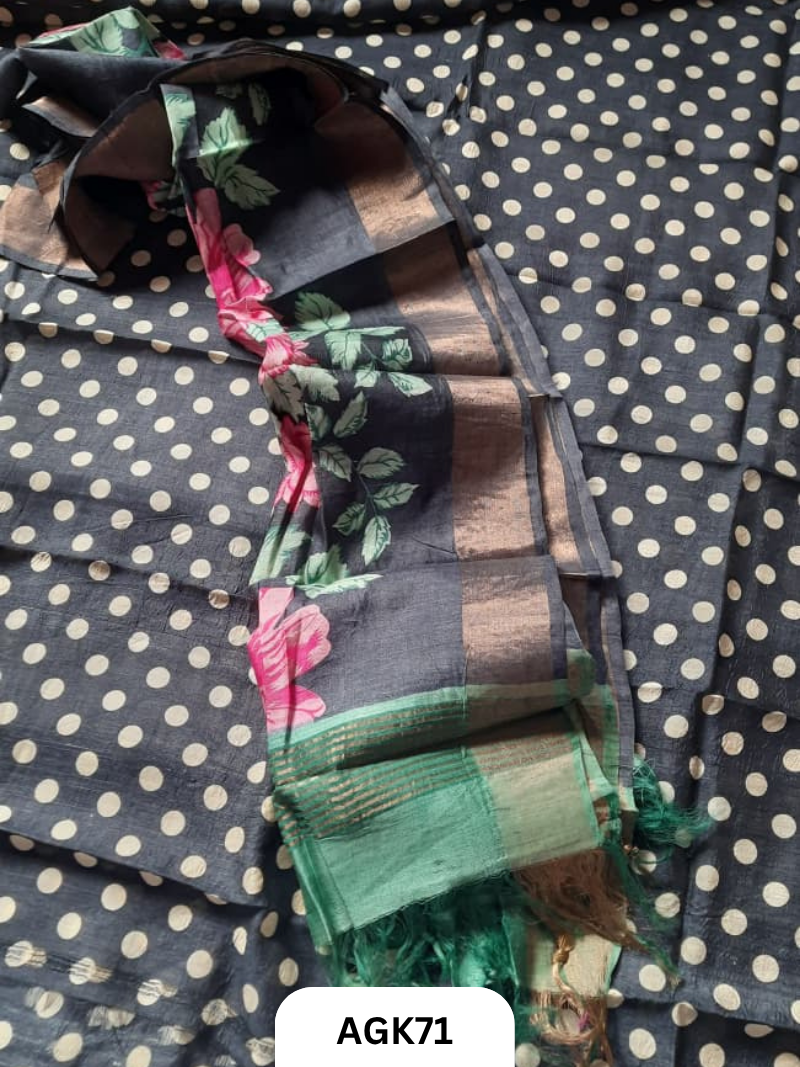 Silk Mark Certified Tussar Salwar Set with Hand Block Print