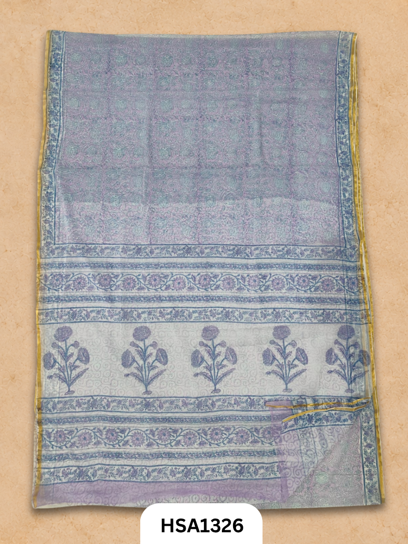 Chiffon Zari Border Saree - Hand Brush Painted
