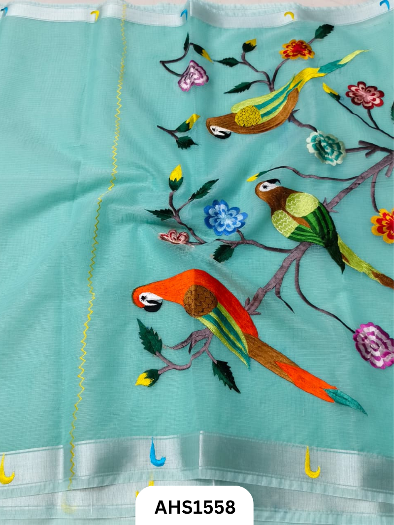 Kota Cotton Embroidery Work Saree Pallu Heavy Work