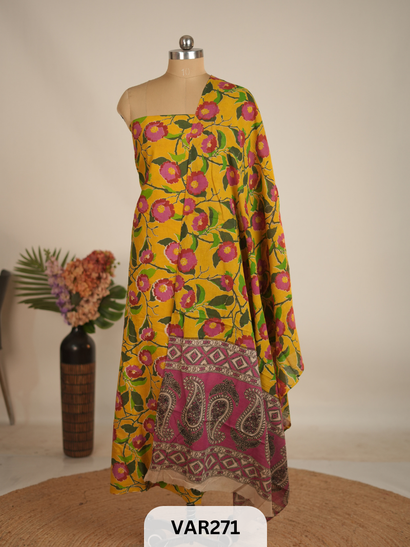 PURE HANDBLOCK KALAMKARI COTTON-2 PCS-TOP & DUPPATA