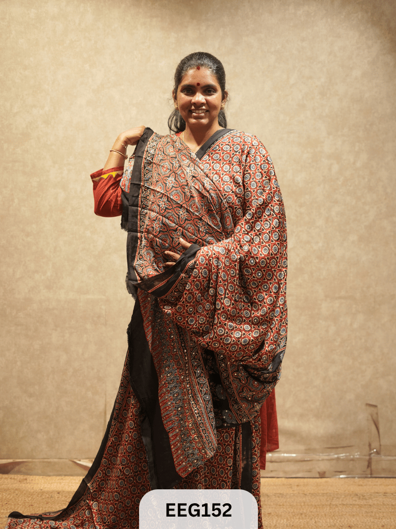 AJRAKH MODAL SAREE WITH MIRROR