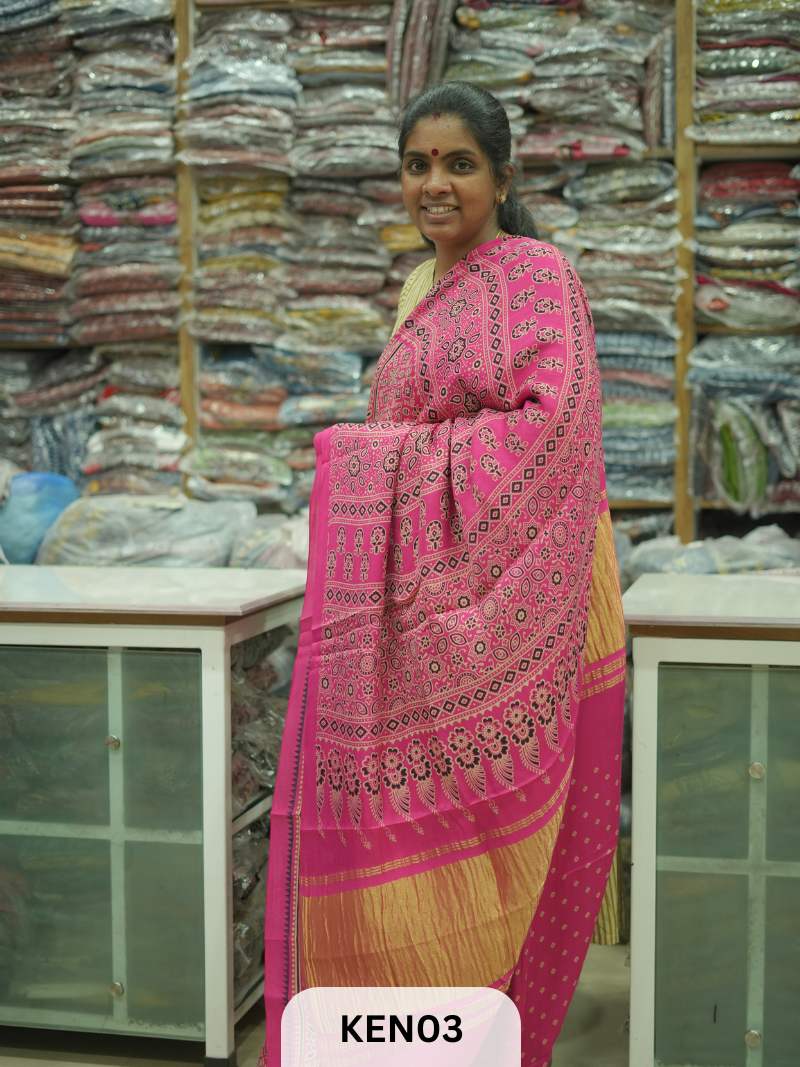 PURE MODAL AJRAKH PIGMENTED SCREENPRINT SAREE