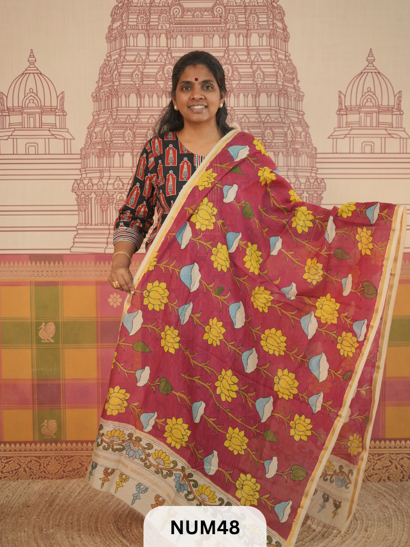 PURE CHANDERI WITH PENKALAMKARI DUPPATA