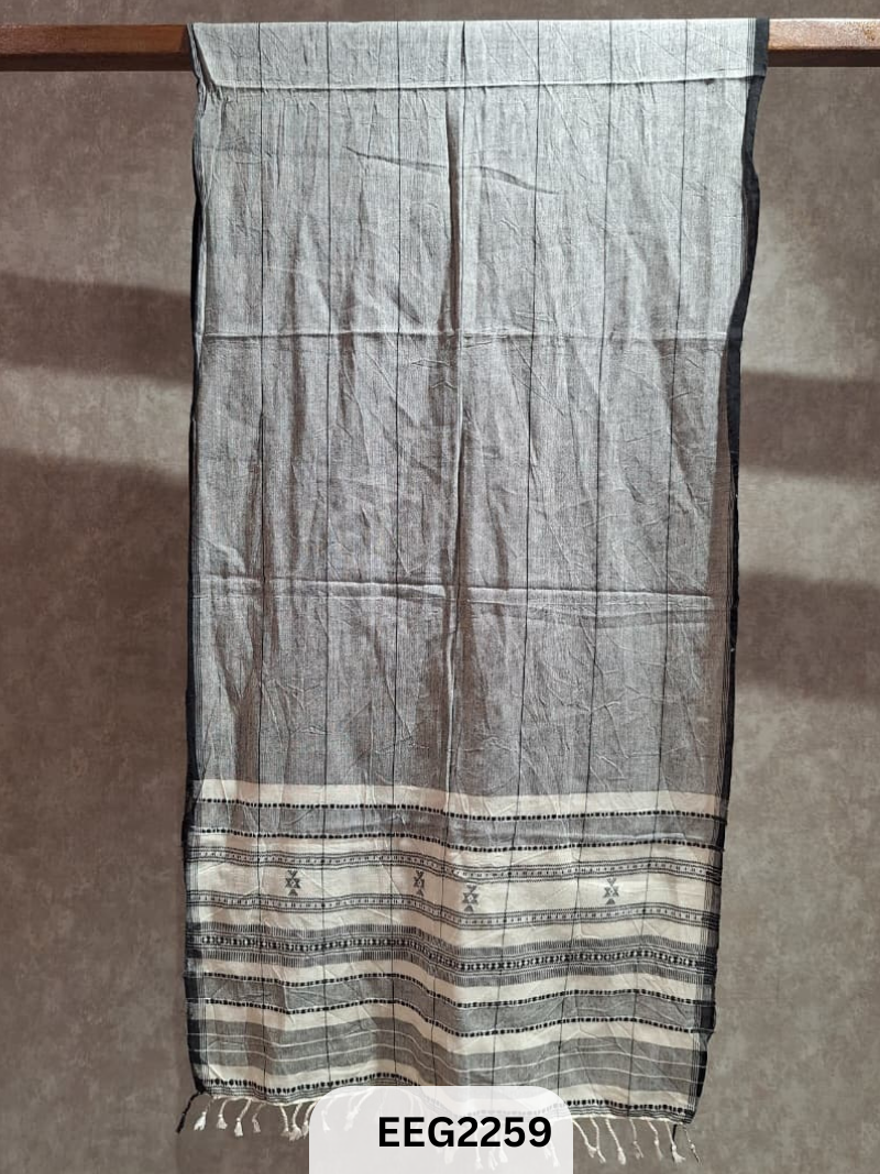 HANDWEAVED KALA COTTON STOLE WITH TESSLES-2.2MTR*20INCH
