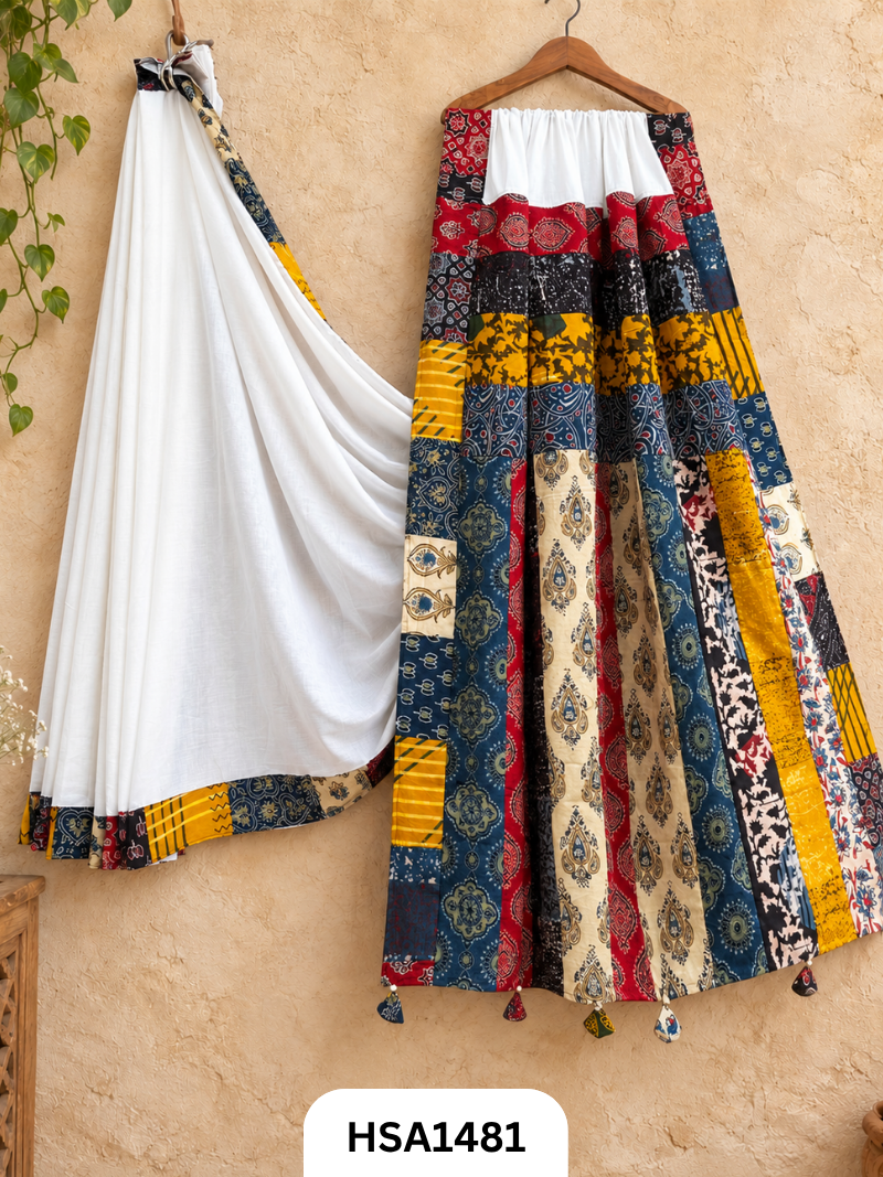 Pure Mul Cotton Ajrakh Patch Work Saree