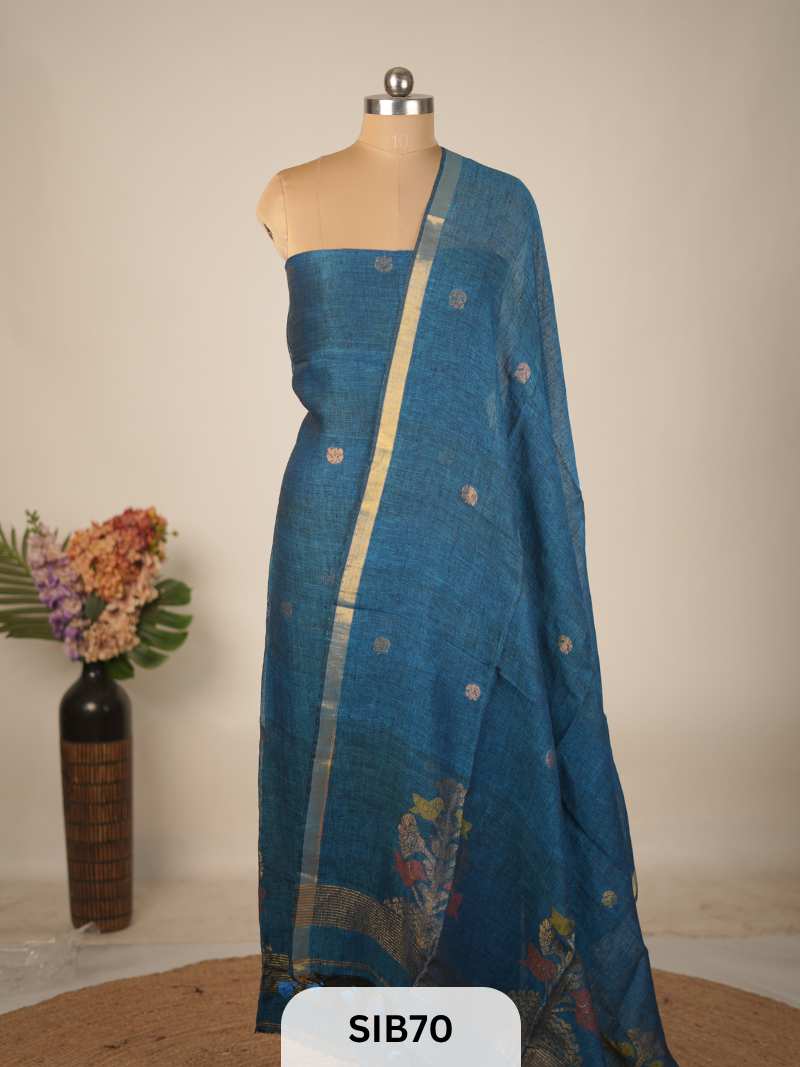 FUSION PURE LINEN INTO KANCHIPURAM SALWAR SUIT - HANDLOOM