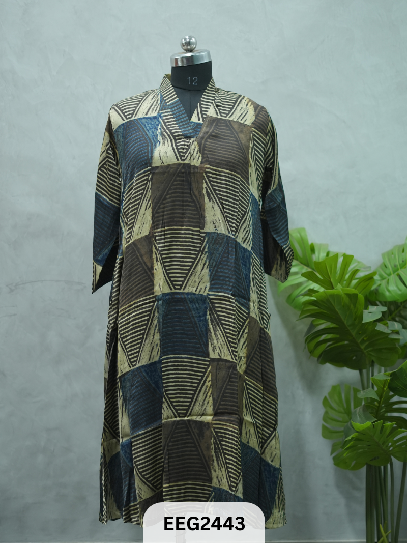 MODAL AJRAKH PRINT KURTI WITH PLEATS