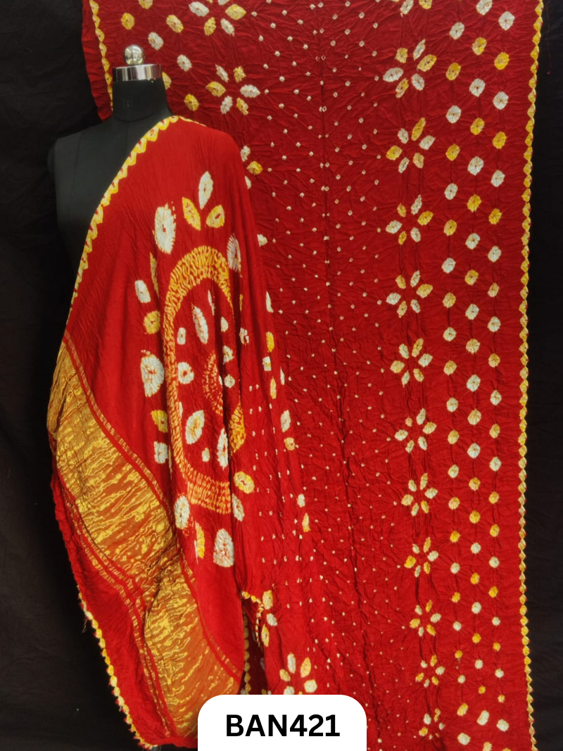 Semi Gaji Silk Tissue Pallu Shibori Pallu Shibori Border Bandhej Saree