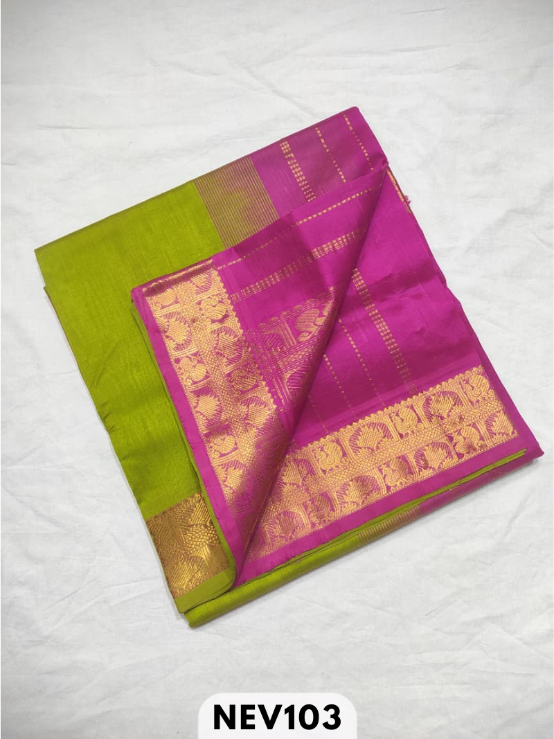 Handloom Silkcotton Design border body plain saree with contrast blouse