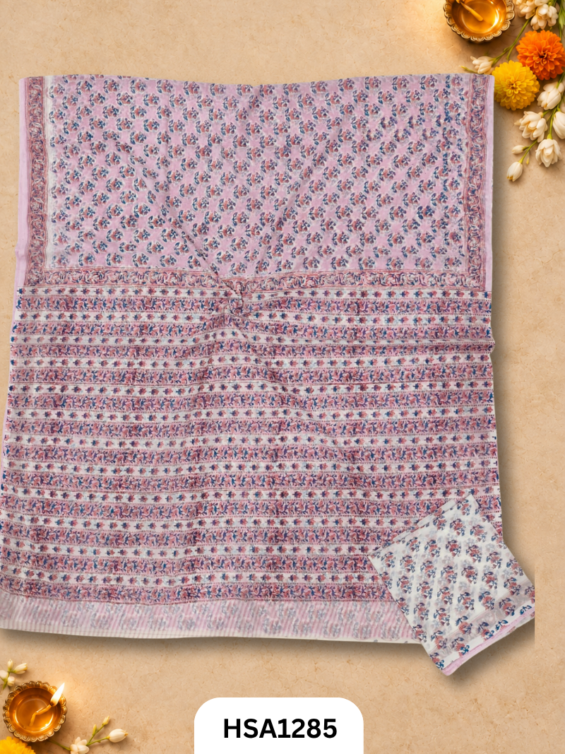 Hand block printed Hand tye-dye Lahriya Saree