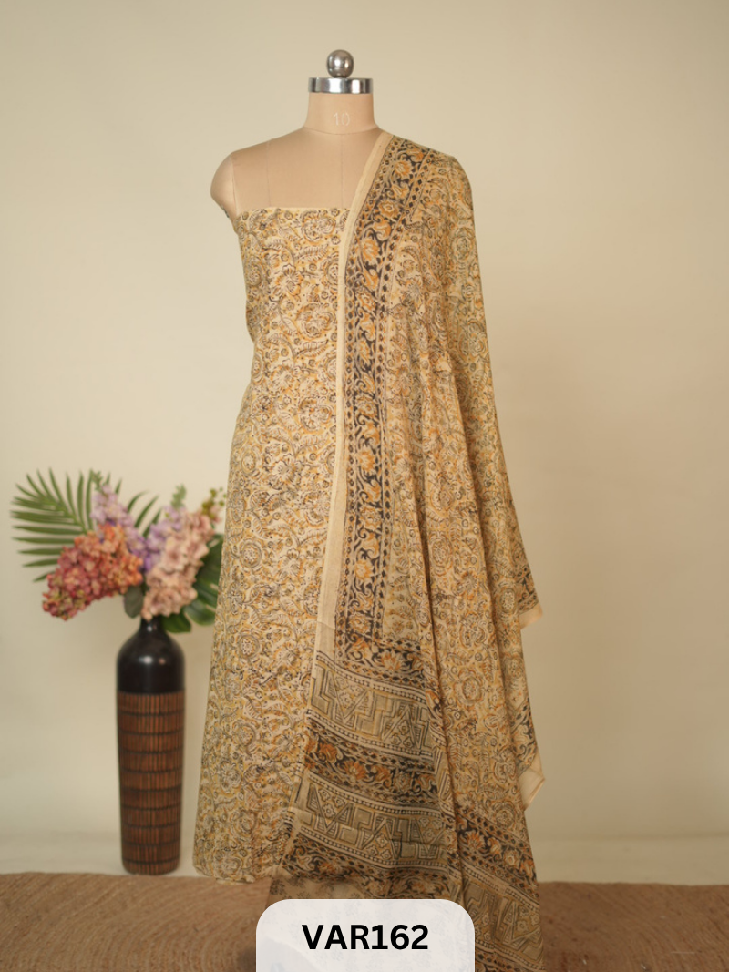 PURE HANDBLOCK KALAMKARI COTTON-2 PCS-TOP & DUPPATA