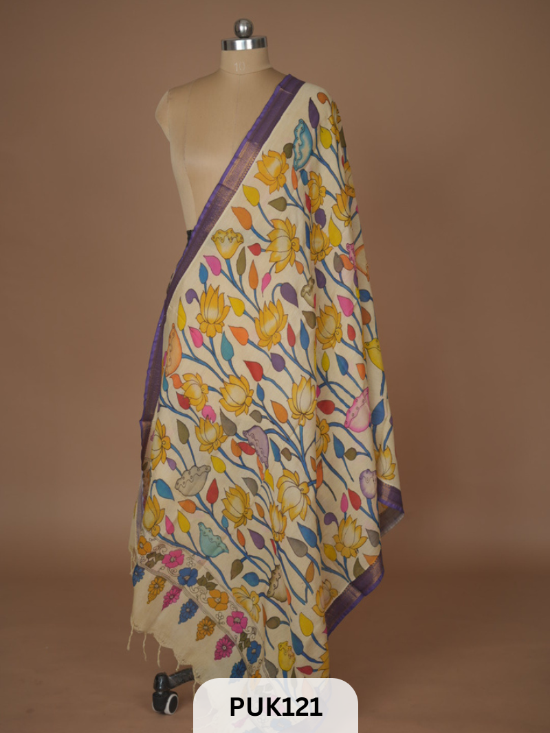PURE PENKALAMKARI DUPPATTA - CHENNURI SILK