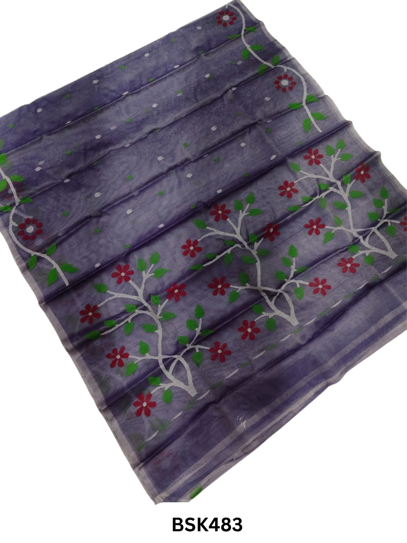 Handloom Pure Muslin Jamdhani Needle Work Weave Saree