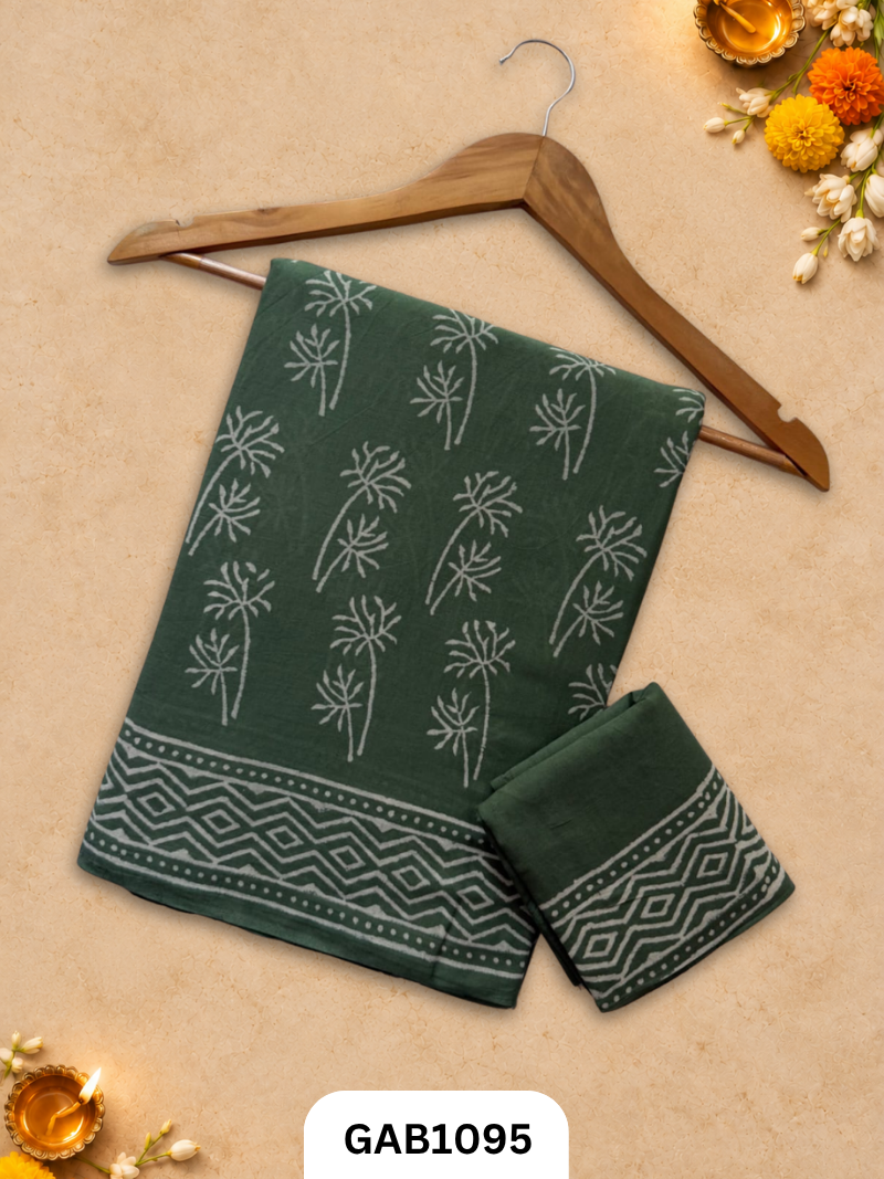 Bagru Handblock Print Mulmul Cotton Saree With Blouse
