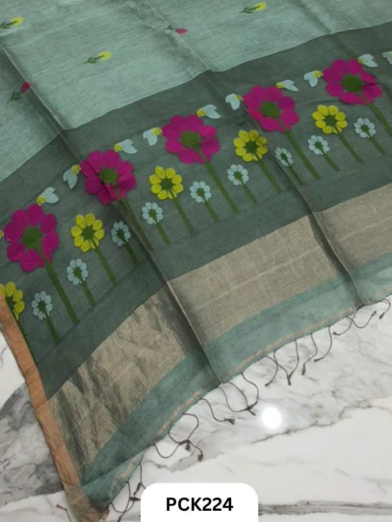 Pure Handloom Linen Silk Saree with Jamdani Weave
