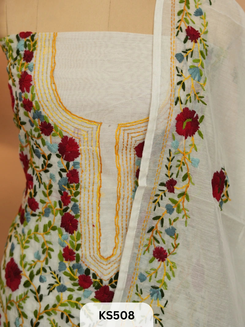 Dupion Chanderi Silk With Hand Kantha Stitch