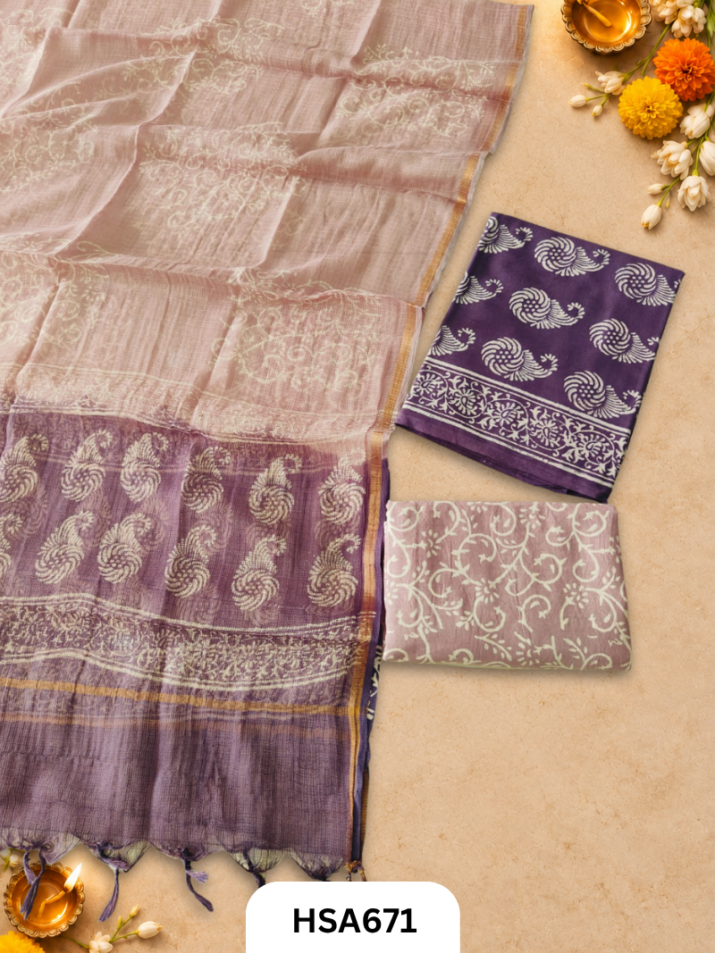 Handblock Printed Kota Doriya Dupatta With Cotton Suits Top 2.5mtr Dupatta 2.5mtr