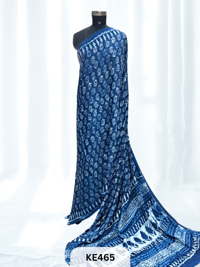 AJRAKH MODAL INDIGO SAREE - SPECIAL DEAL