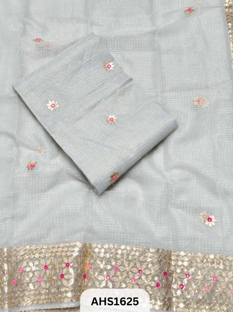 Kota Doria Check Gotta Patti Work Dress Material - Top and Duptta 2.5mt