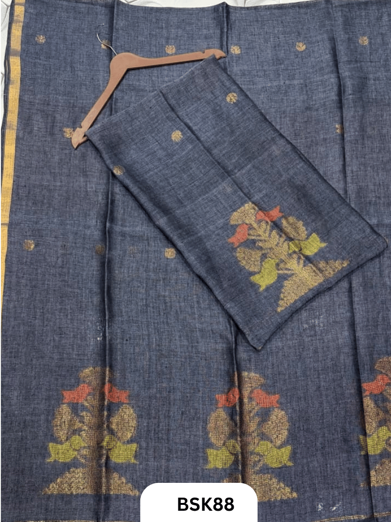 Pure Handloom Linen Salwar Suit with Jamdani and Meenakari weave Top 2.7 mtr Duppata Rs 2.5mtr