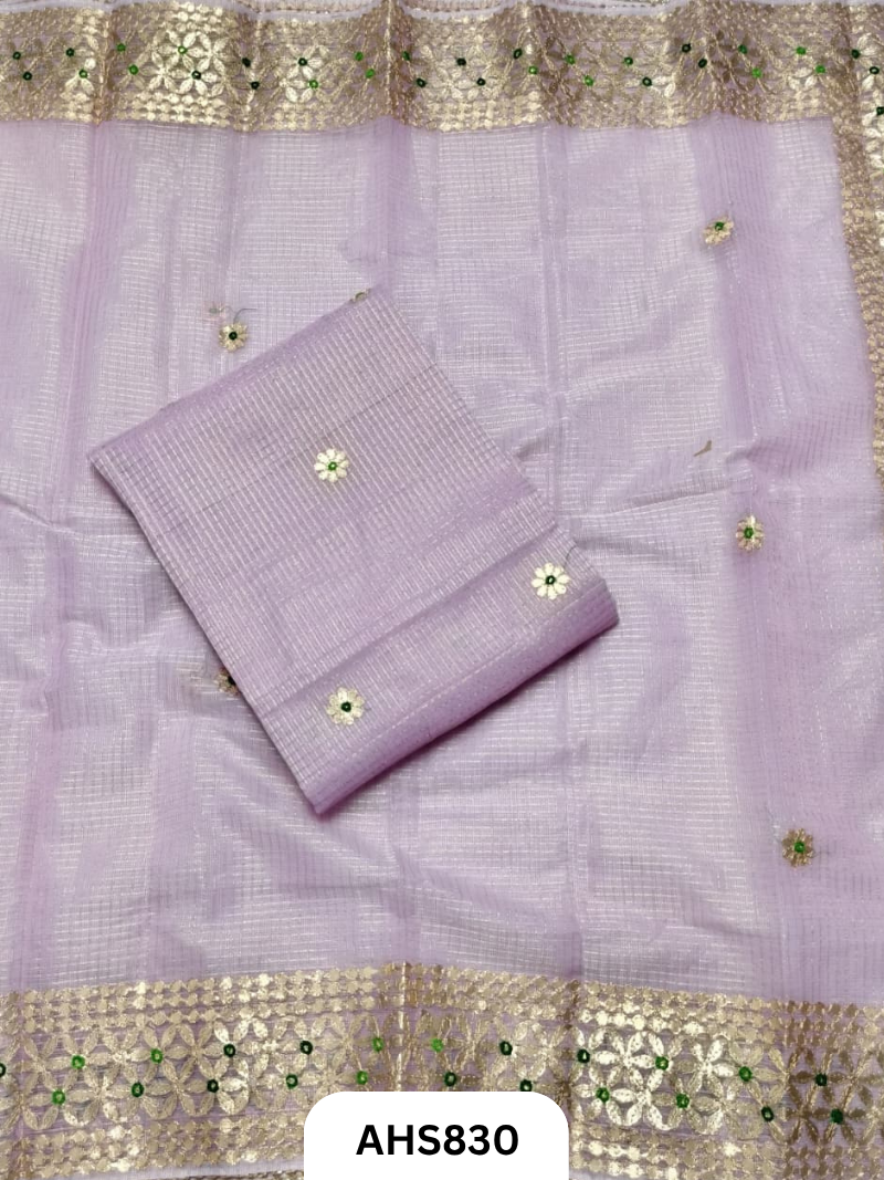Kota Doria Check Gotta Patti Work Dress Material - Top and Duptta 2.5mt