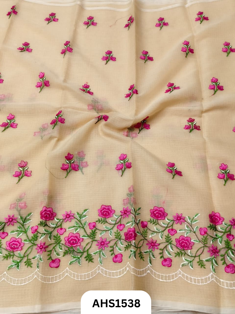 Kota Cotton Embroidery Work Saree With Blouse