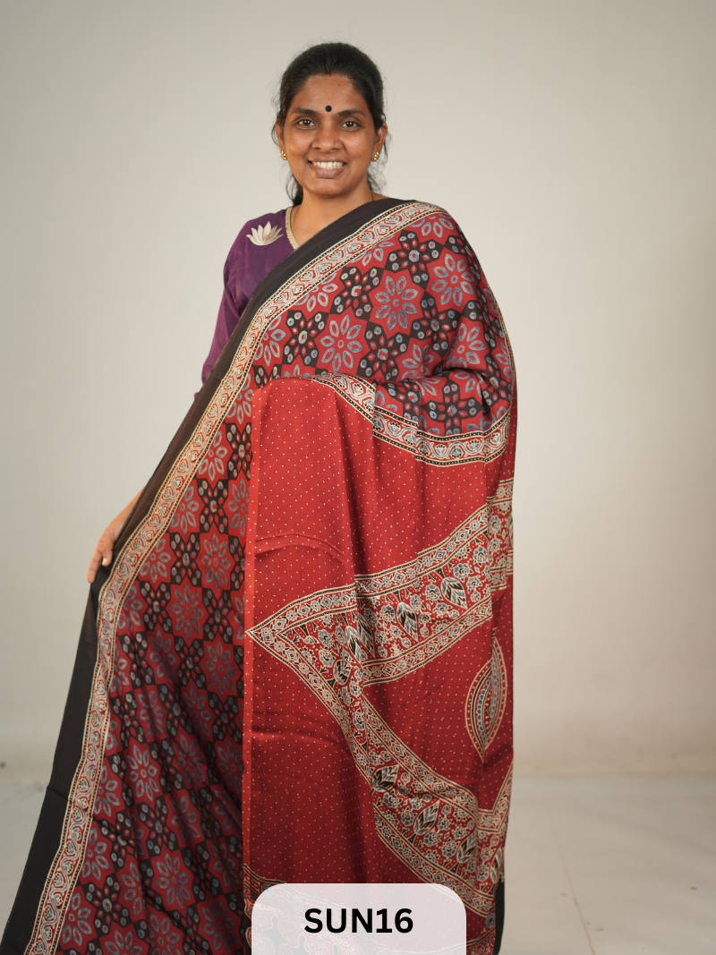 MODAL SILK WITH AJRAKH HANDBLOCK PRINT SAREE